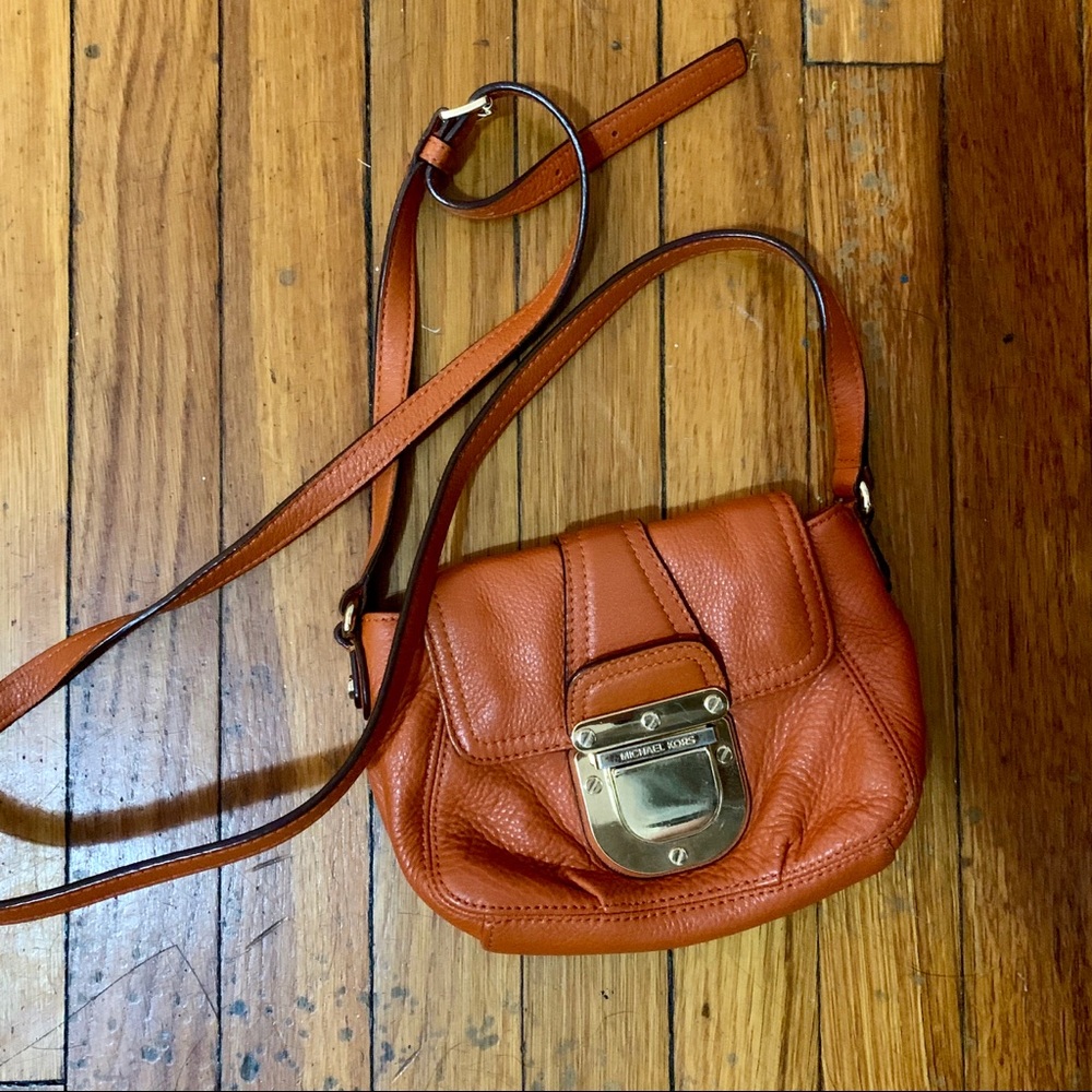 orange leather michael kors cross body bag